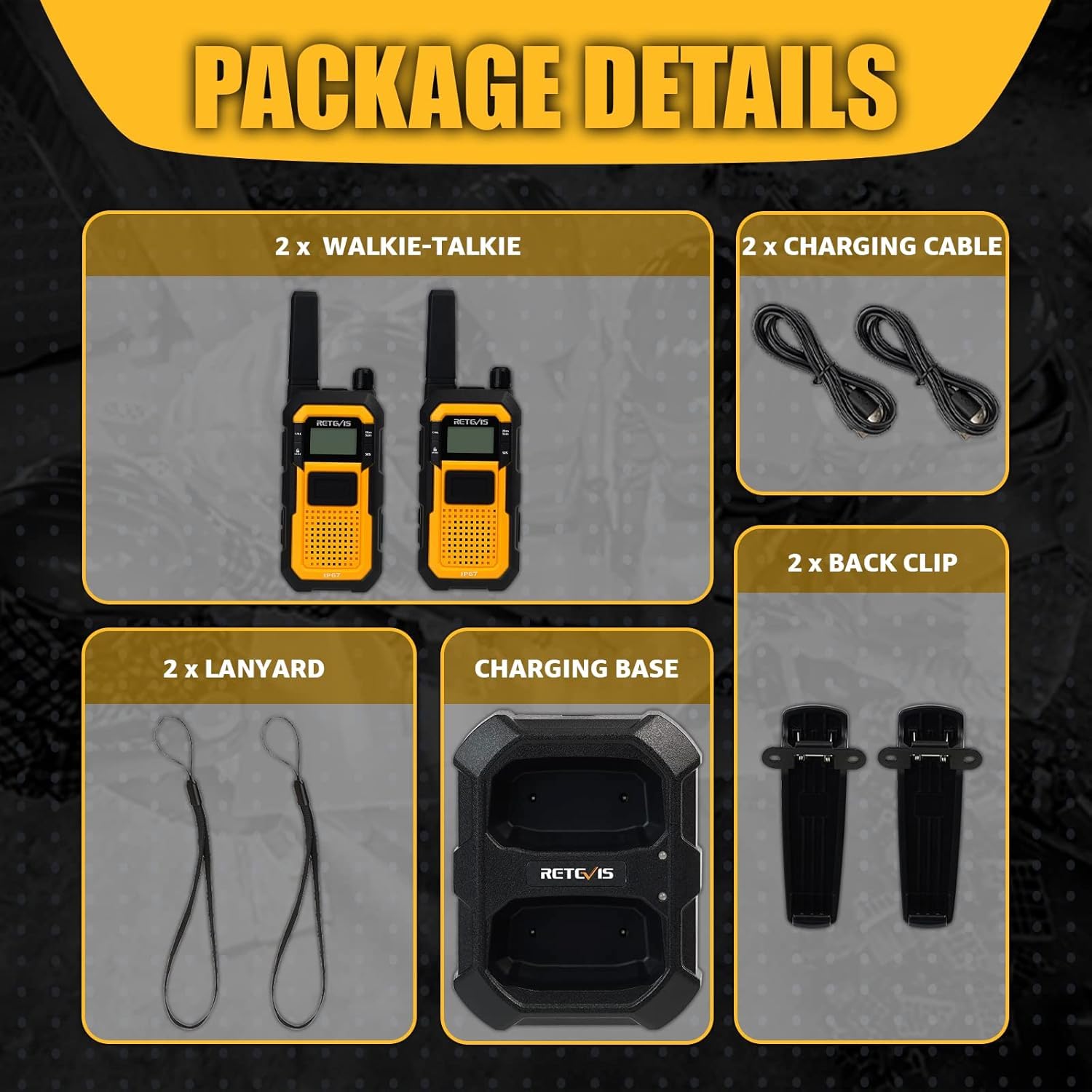 Retevis RB648 Talkie Walkie, Imperméable Radio Bidirectionnelle Longue Portée IP67, Anti-Chute, Anti-poussière, PMR446, Double PTT, 2000mAh, Talkies-Walkies pour Agriculture (2 Pièces, Jaune)