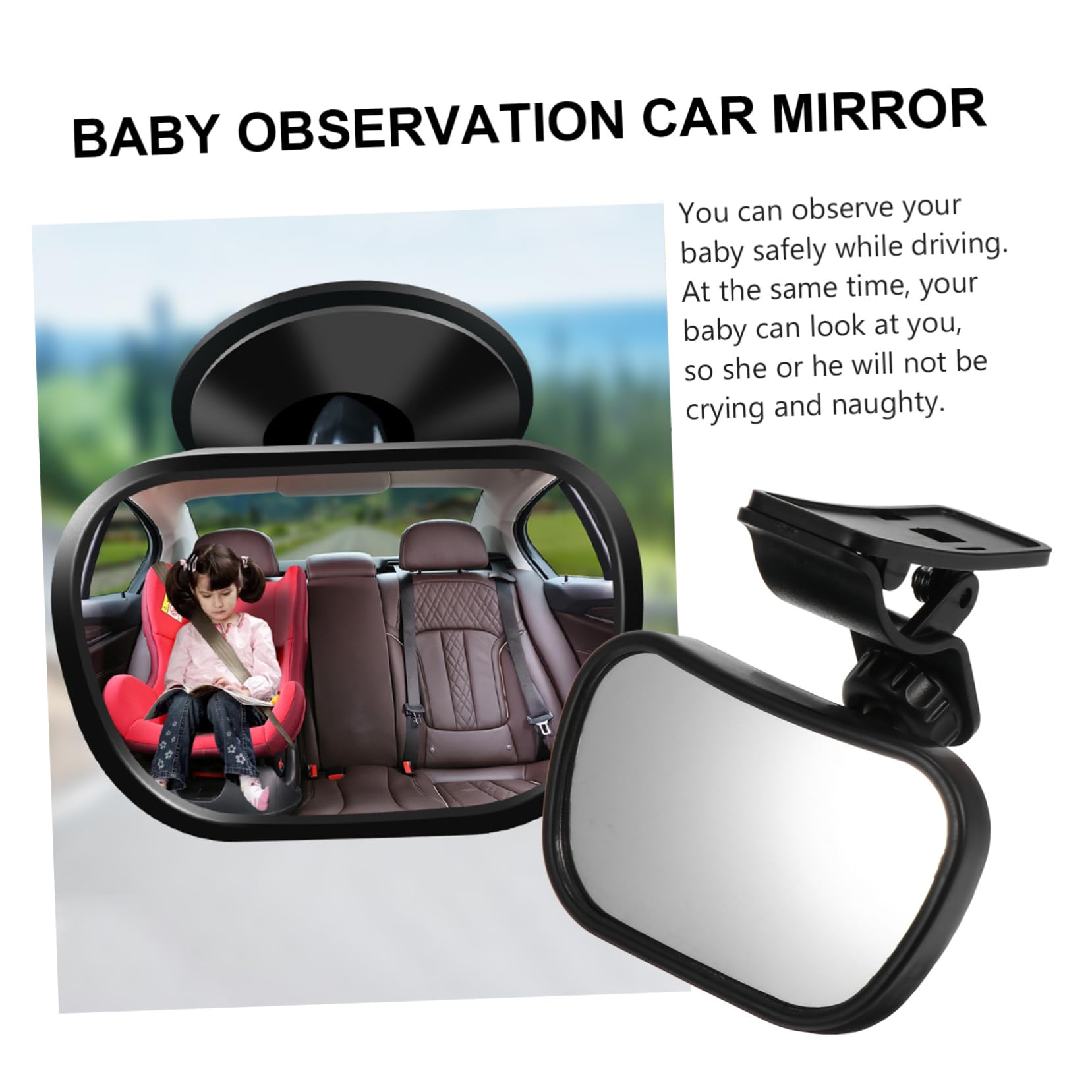 Hemoton Car Baby Rearview Mirror Backseat Observation Mirror Black Adjustable