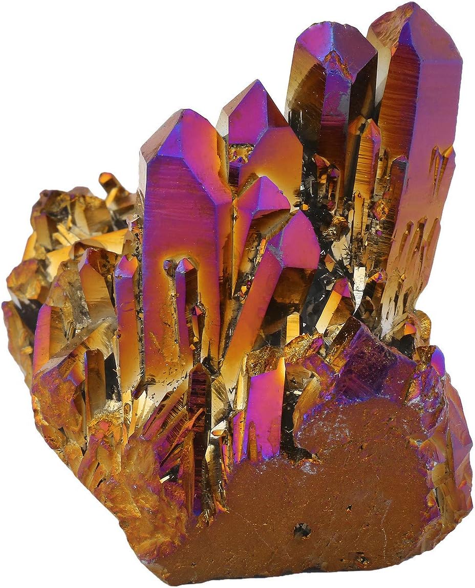 Nupuyai Titanium Coated Rock Quartz Crystal Cluster Drusy Geode for Healing Reiki Energy Irregular Rough Gemstone for Home Decor Violet