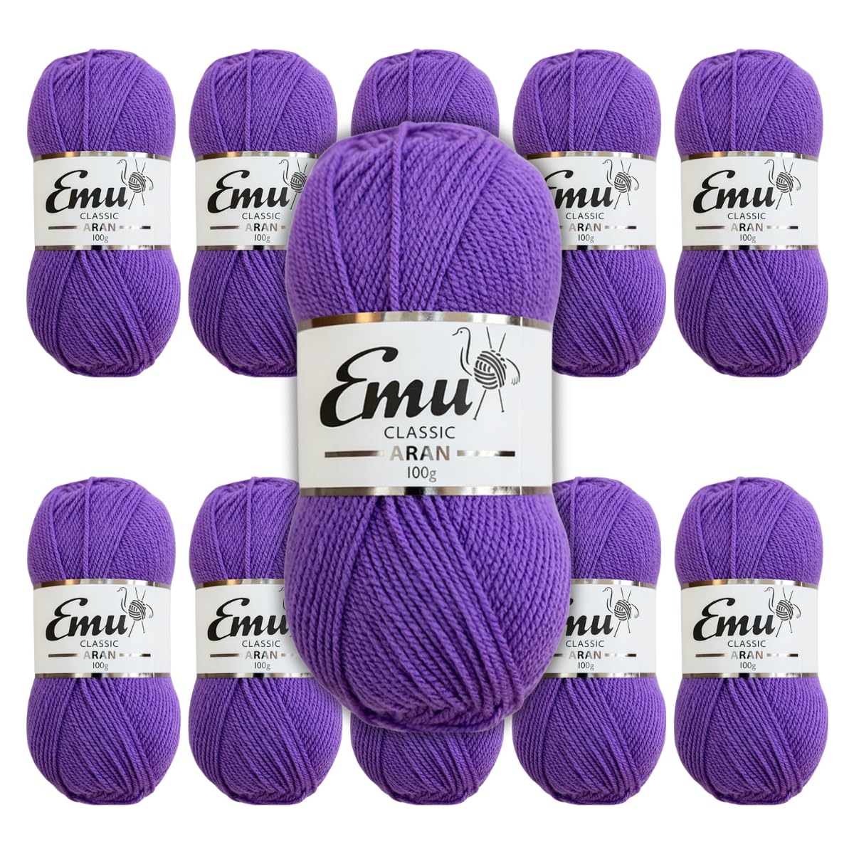 Emu Classic Aran Acrylic Yarn 100g Balls 210m, Pack of 10, Thistle - 133
