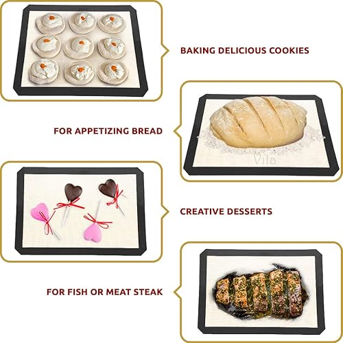 Miniatura 5 de Vila Paquete de 2 alfombrillas para hornear, 12 x 17 pulgadas, bandeja para platos saludables, hojas de galletas antiadherentes reutilizables,
