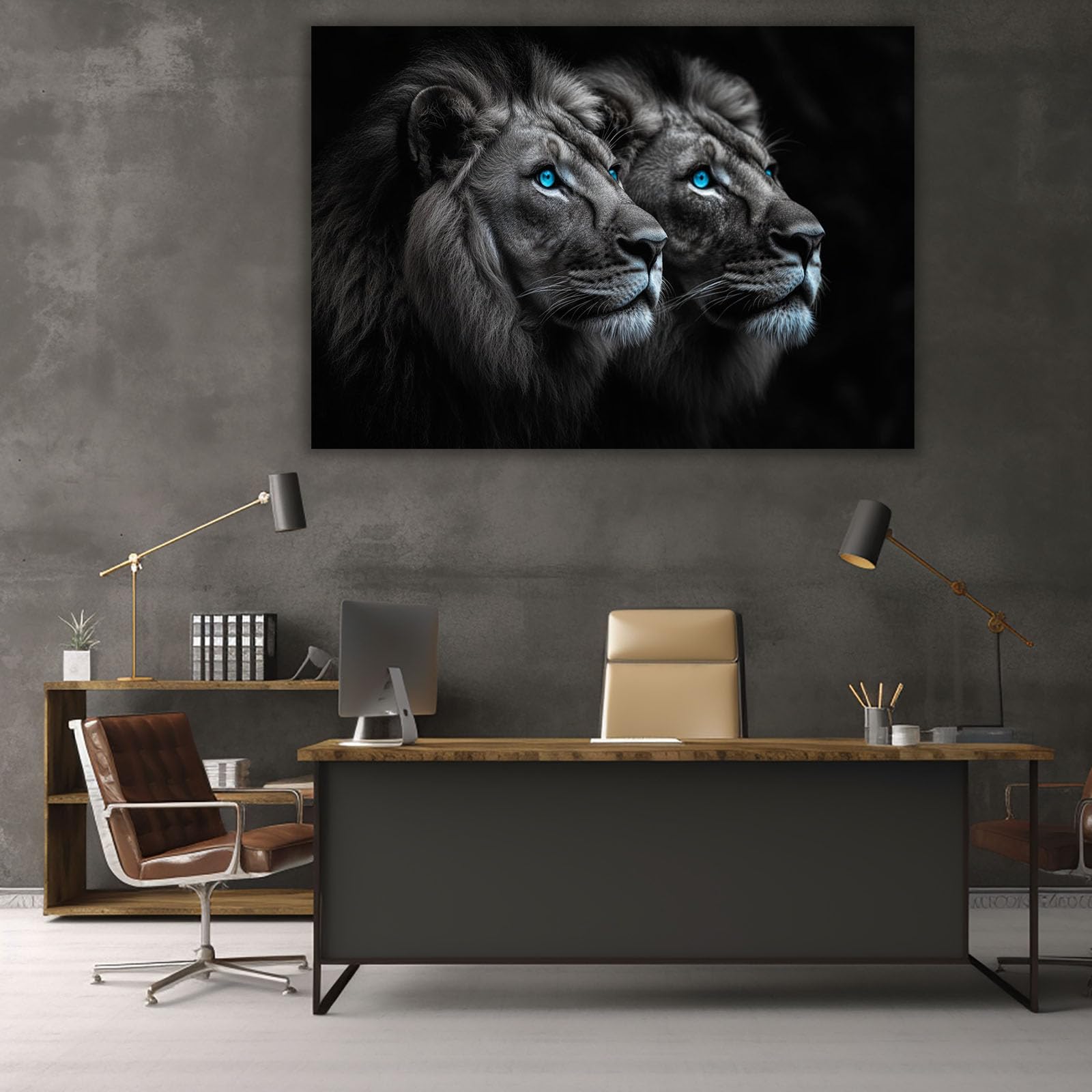 TODOAA Blanco Y Negro Abstracto Cuadros Fotos graciosas y adorables leones Decoracion Salon Modernos, Salón Comedor Oficina Pintura Lienzos decorativos Cuadros（Azul-60x90cm Sin marco