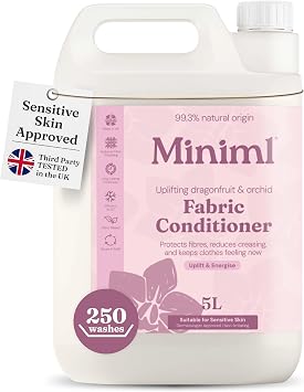 Miniml Fabric Softener & Conditioner 5L Refill   Pink Dragonfruit & Orchid | All Natural Softener   Sensitive Skin Care   100% Vegan & Cruelty Free   250 Washes