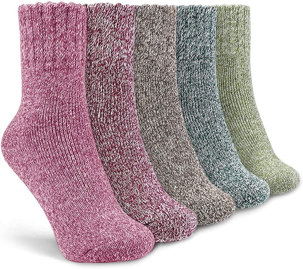 5 Pairs Womens Socks, Thermal Socks for Women, Thick Wool Winter Warm Knitting Ladies Bed Socks, Christmas Gifts for Women