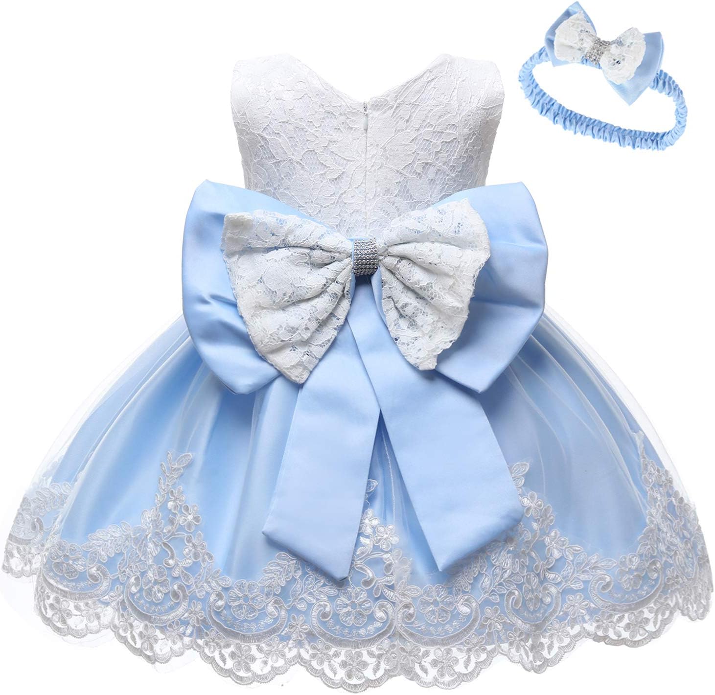 LZHBaby Girls Ruffle Lace Backless with Headwear,Bowknot Flower Dresses Pageant Party Wedding Baby Girl Christmas Dress