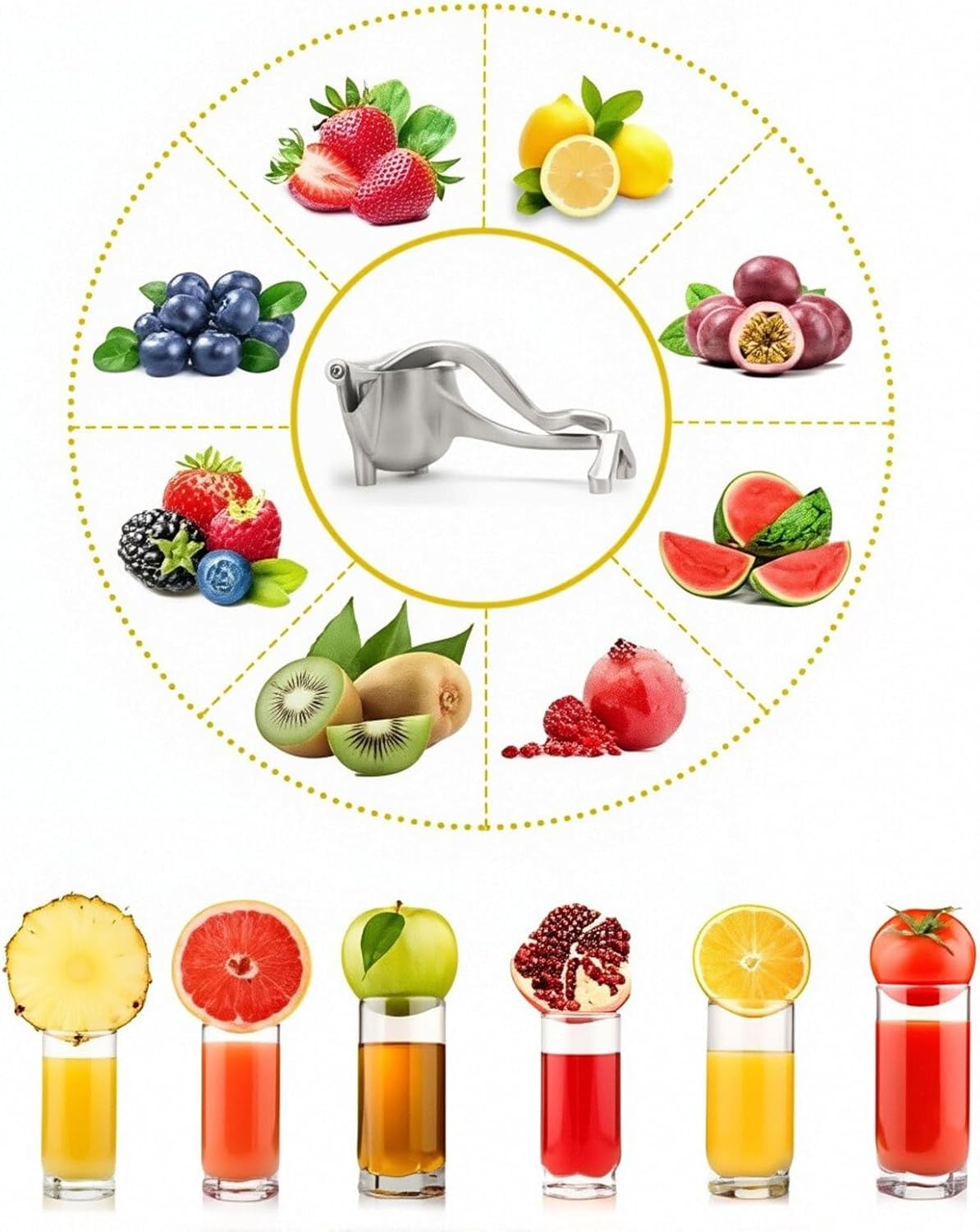 Sakerplus Fruit Juice Squeezer, Heavy Duty Lemon Squeezer Manual Citrus Press, Aluminum Alloy Juicer with Non-Slip Base for Lemon, Orange, Lime, 805g (1)