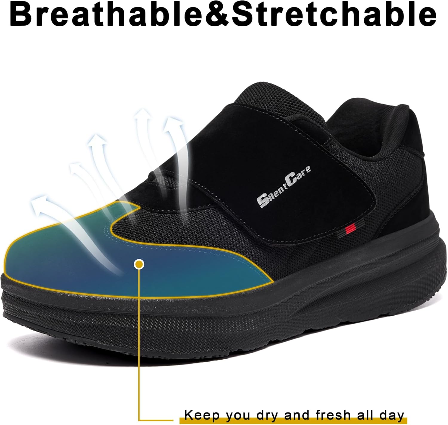 SILENTCARE Diabetic Shoes for Men Wide Width Slip-on Shoes for Swollen Feet Adjustable Walking Shoes for Elderly Foot Pain Relief Neuropathy - Image 5