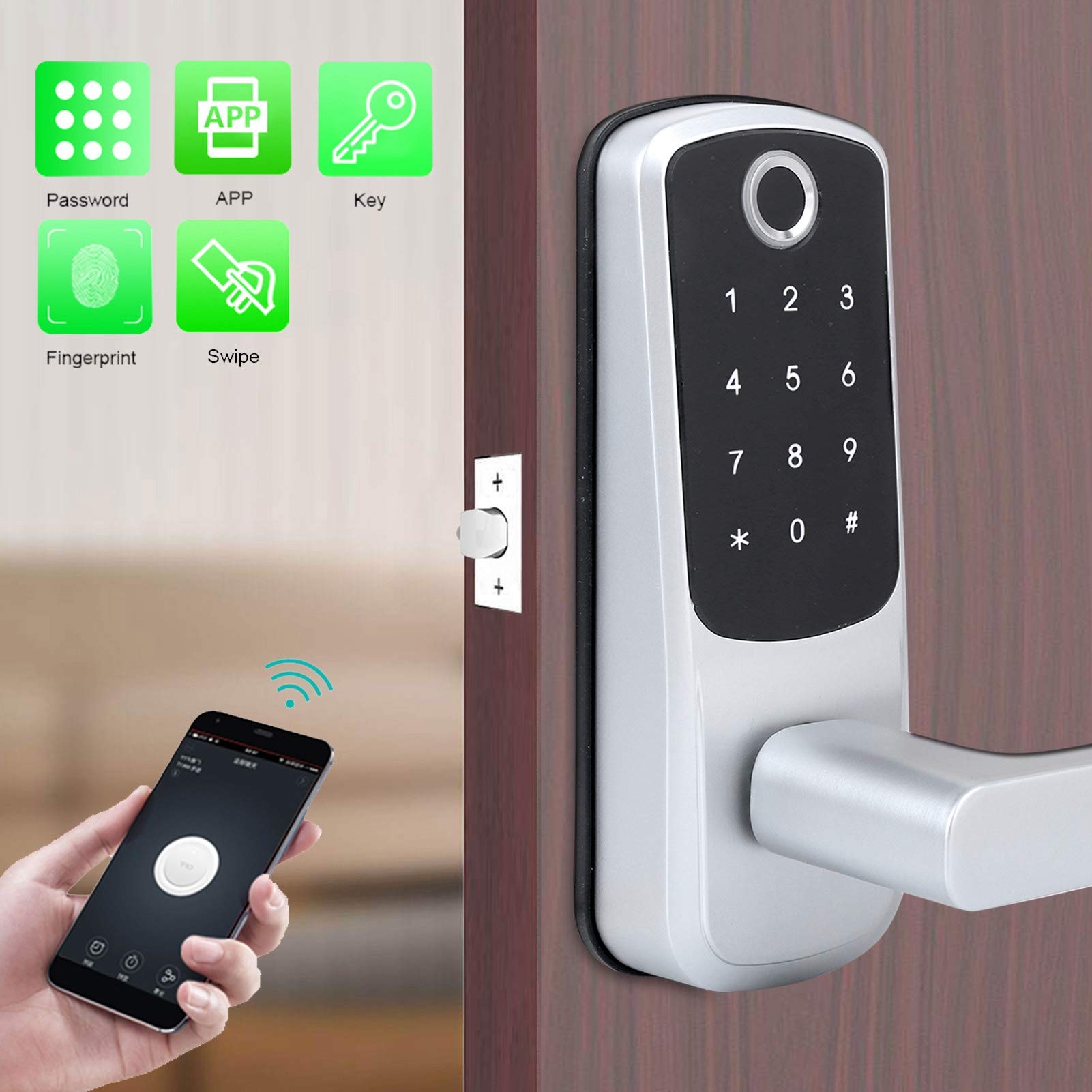 Tyenaza WiFi Smart Lock Fingerabdruck Passwort Karte Fernentriegelung Touchscreen mit mechanischem Schlüssel für TUYA