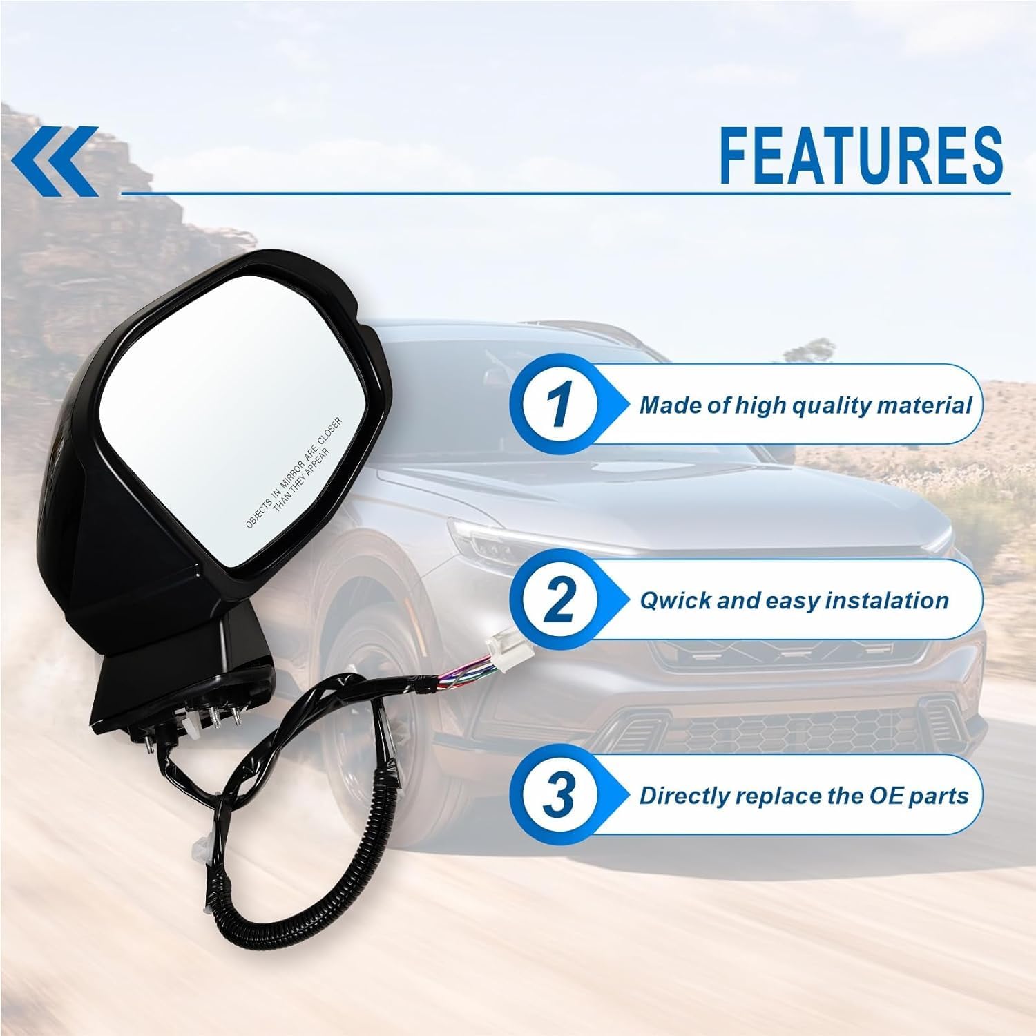 Right Passenger side Mirror Fits 2023 2024 2025 2026 2027 Honda CR-V, Manual Folding Power Glass, Heated and Turn Signal丨without Blind Spot, Replace #76208-3A0-A01(6Pins)