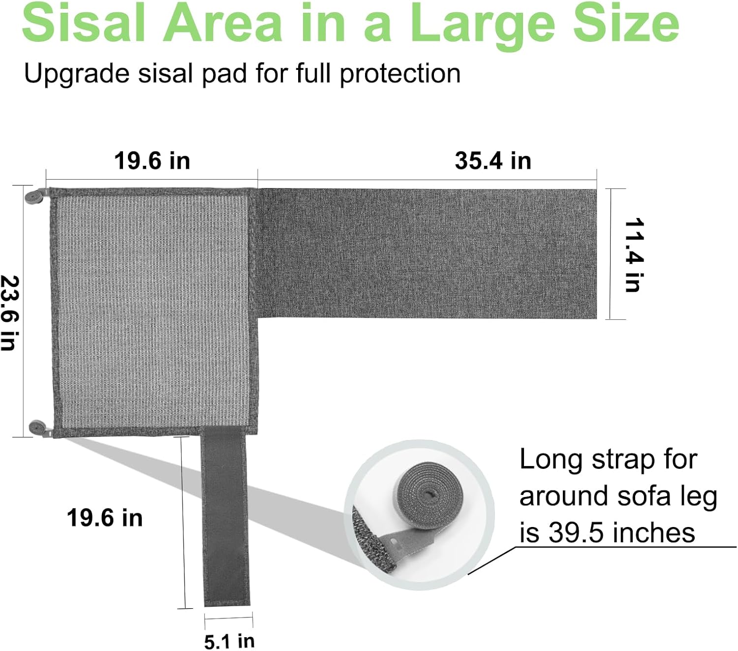 Cat Scratch Couch Protector,23.6" L*19.6" W Scratching Furniture Protector Pad,Cat Scratch Sofa Arm Sheild with Grey Natural Sisal for Protecting Couch Sofa Chair Furniture (Grey/Right Hand)