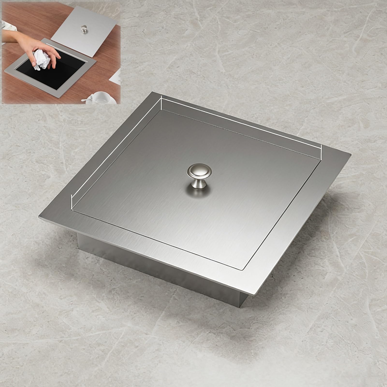 Couvercle poubelle comptoir acier inoxydable encastrable carré cuisine maison