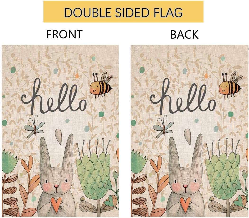 Hello Spring Easer Rabbit House Flag Vertical Double Sided Inch Bunny Bee Yard Outdoor Decor 28 x 40 Inch