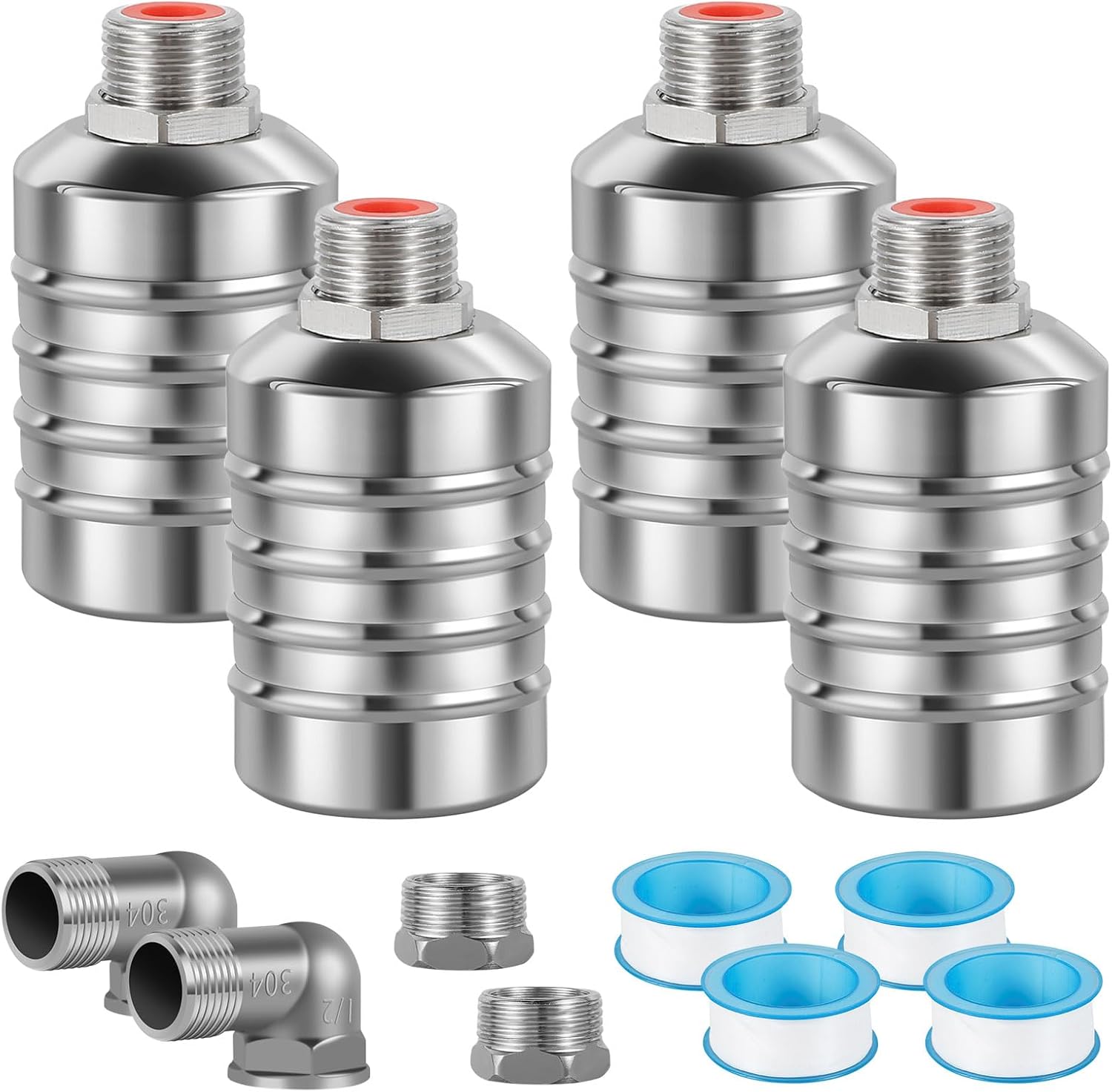 4pcs 304 Stainless Steel Automatic Water Float Valve 1/2" and 3/4" Connection Types Precise Control Water Level Controller Water Level Control Float Valve for Sink for Water Tank Livestock Troughs