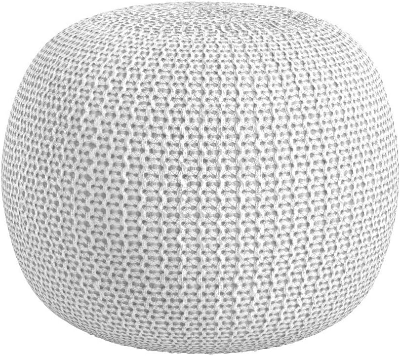 Round Knit Pouf - Hand Woven Cotton, Ivory