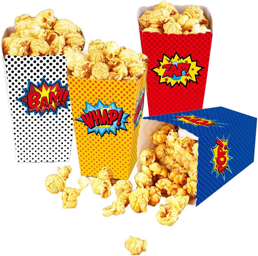 24 Pcs Superhero Party Supplies Favors Superhero Party Popcorn Boxes Cardboard Candy Container for Birthday Theater Themed Parties Movie Nights Carnivals