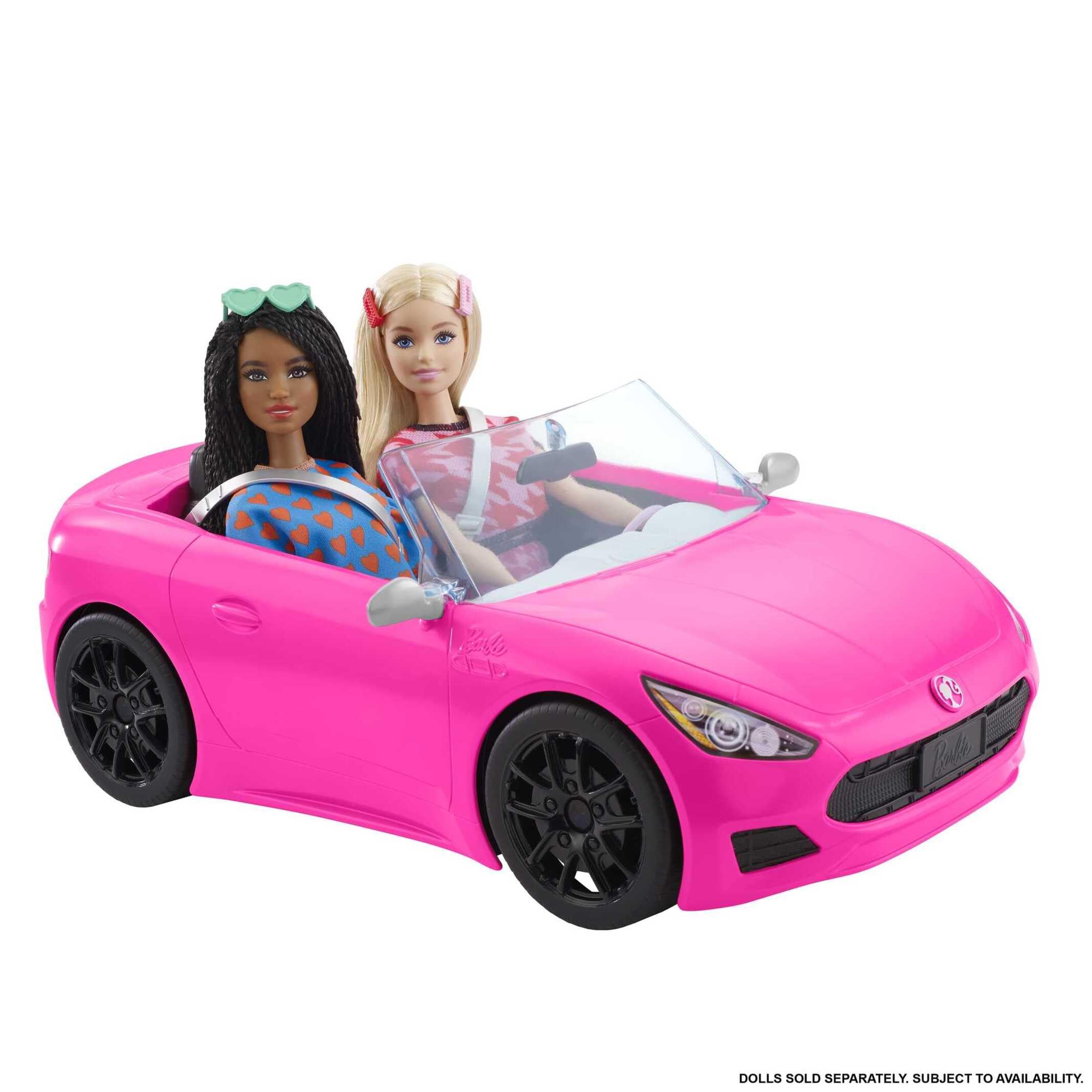 Barbie Descapotable Rosa con 2 plazas para muñecas, Coche de Juguete, Regalo para niñas y niños +3 años (Mattel HBT92)
