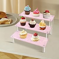 Vista 3 de Soporte de exhibición acrílico, elevadores de exhibición rosa de 3 niveles para figuras Funko POP, soporte para cupcakes de 9 pulgadas, organizador