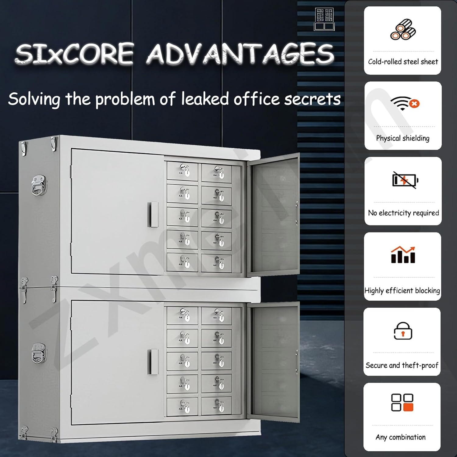 5G Signal Blocker Phone Cabinet - Steel Faraday Exam Locker for Schools, Secure Wall-Mounted Storage with Lock & Keys (Office/Classroom Use) Wall-mounted-10(S)