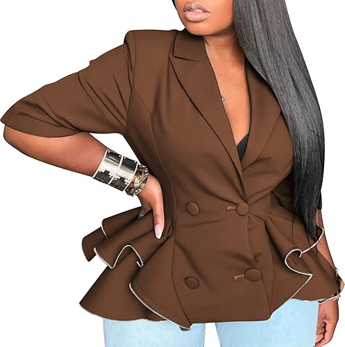 Women's Camo Blazer Jacket Long Sleeve Casual Ruffle Hem Lapel