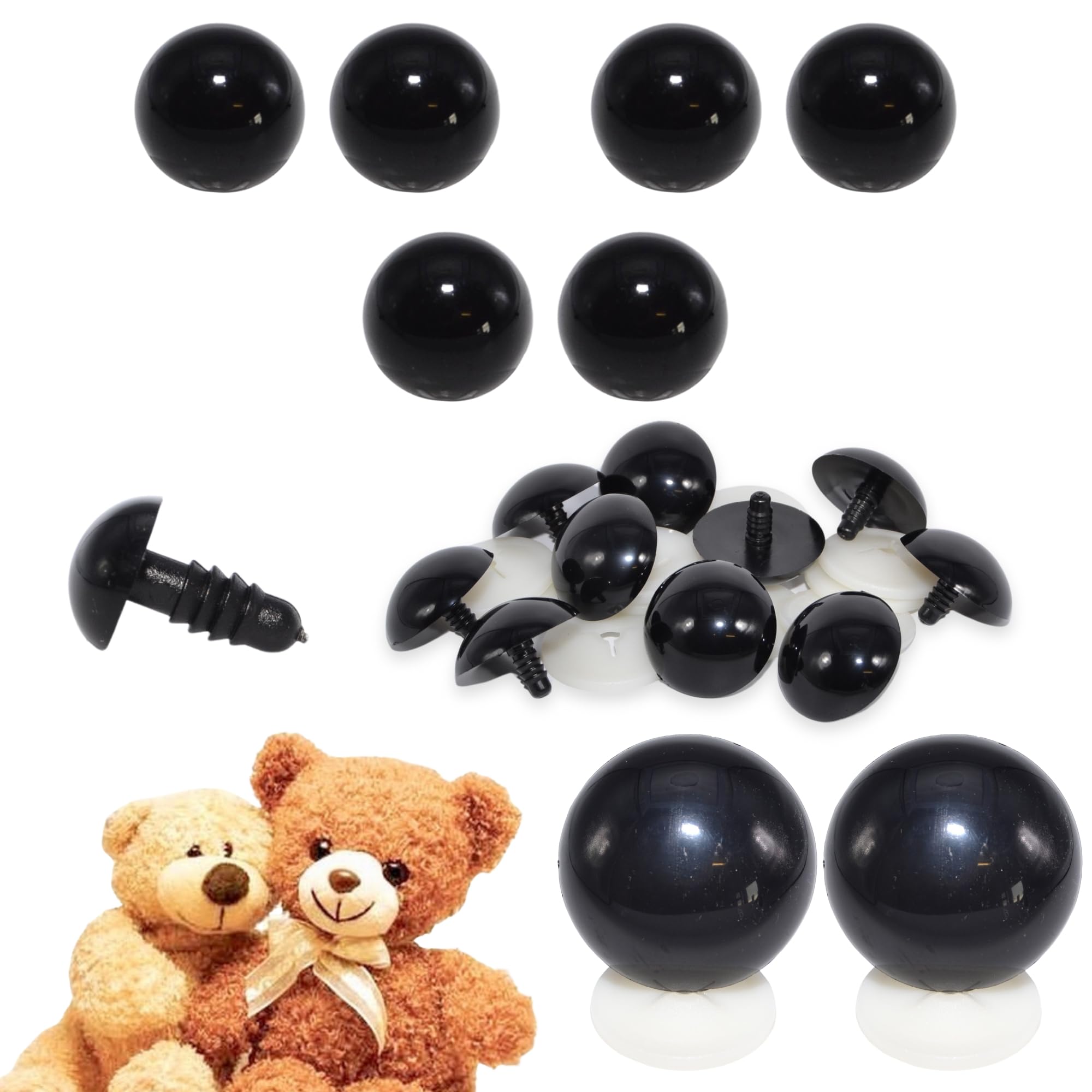 celloexpress Solid Black Eyes with Plastic Backs - Safety Eyes for Soft Toy or Teddy Bear Making - 40mm, Pack of 2 Pairs