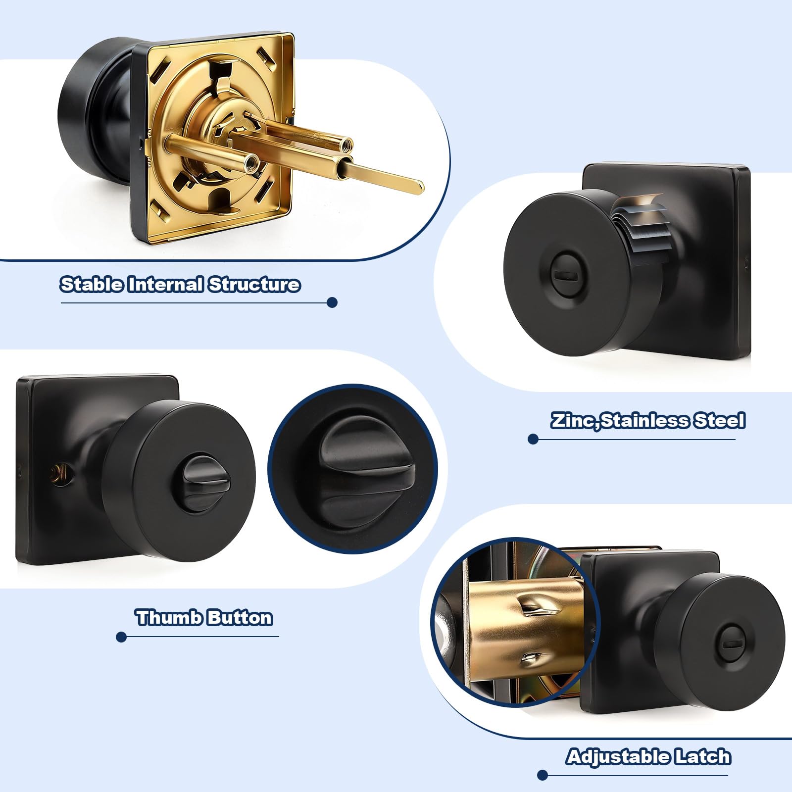 Black Keyless Door Knobs - Privacy & Security -2