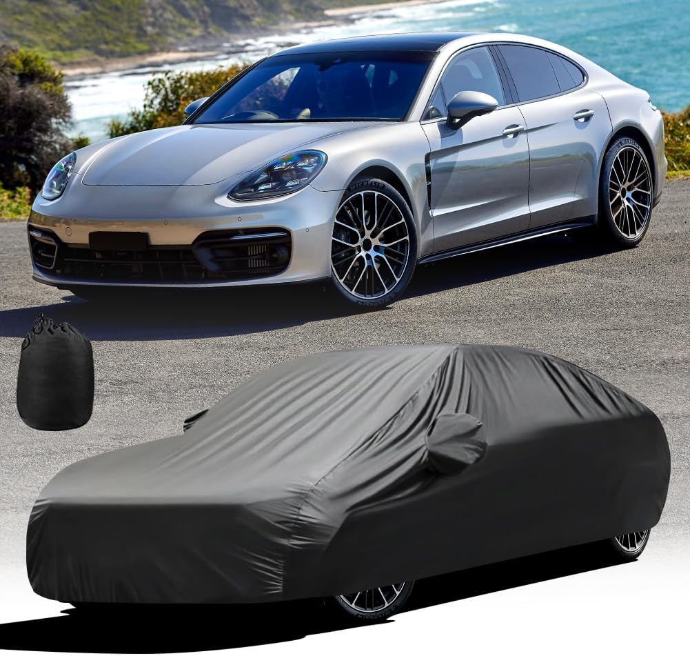 Upgraded Waterproof Stretch Car Cover - All-Weather Protection for Indoor/Outdoor Use, Soft Elastic Fabric Fits 192"-206" Vehicles, Dustproof, Garage & Car Show Ready
