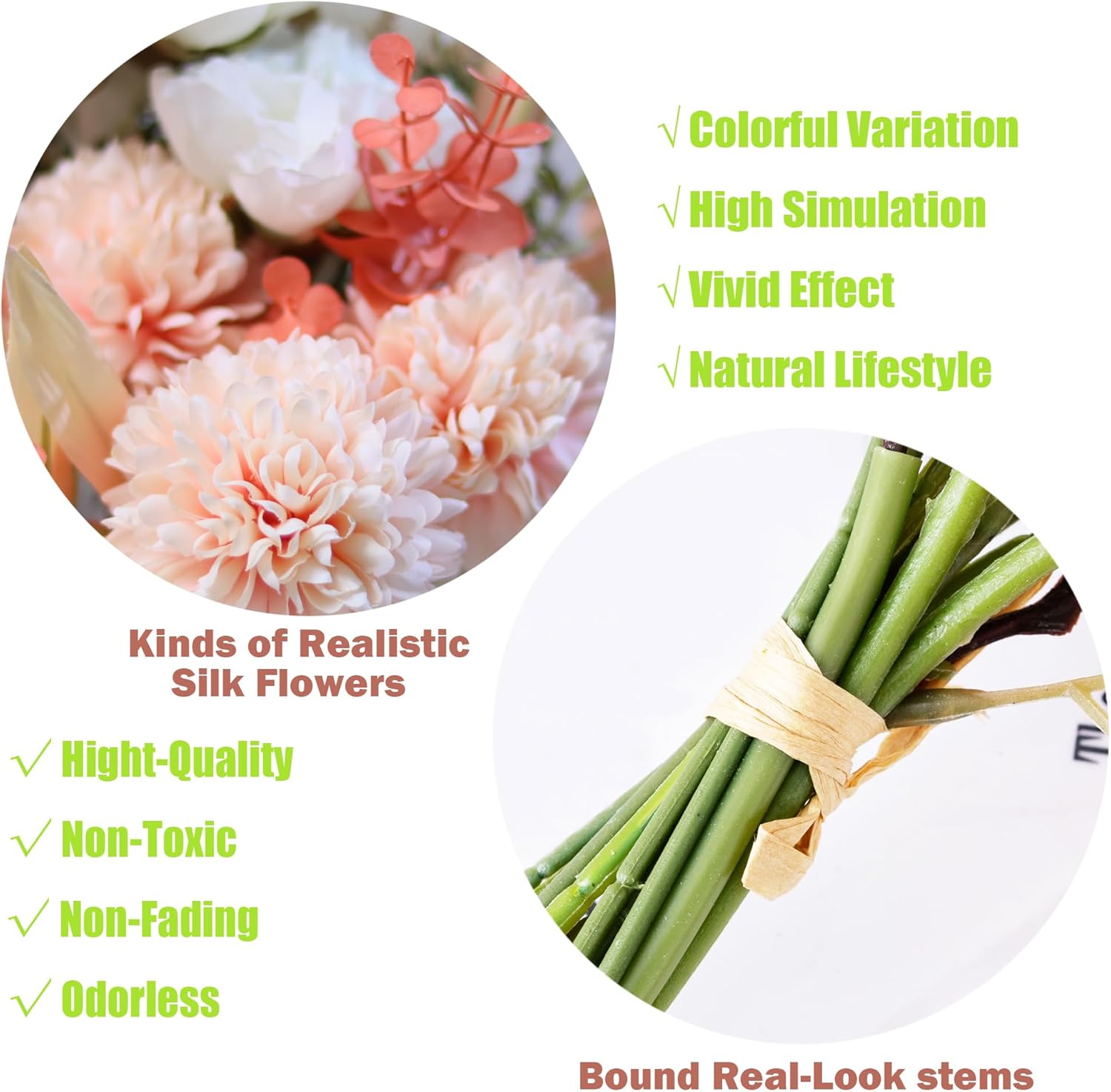 2pcs Boho Style Artificial Flower Bouquets,17 Inch Bohemian Style Fall Flower Wedding Bouquets for Bridal Bridesmaid,Rustic Home Décor Centerpiece(Champagne Color Scheme)