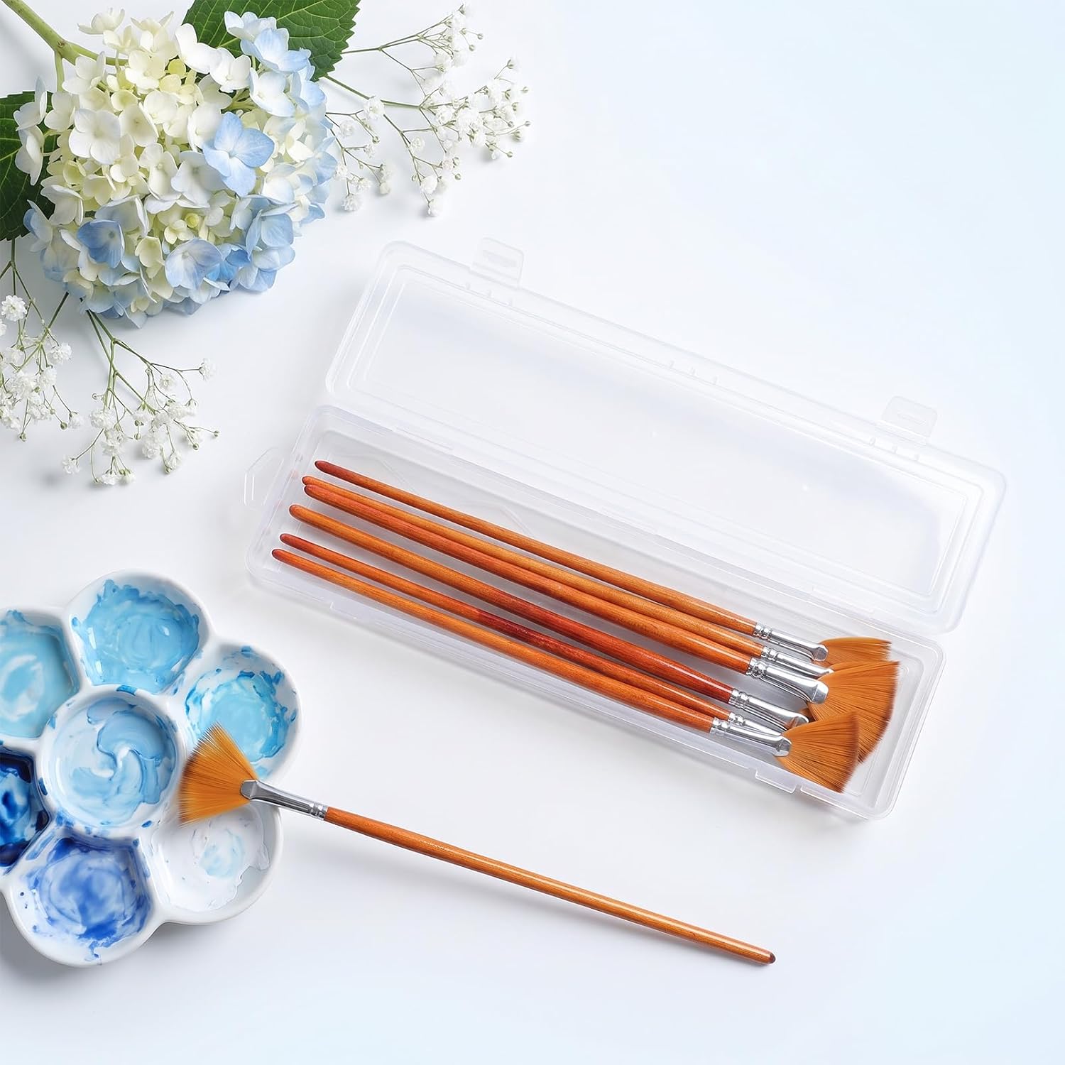 13.78 Inch Paint Brush Storage Translucent Plastic Paint Brush Case