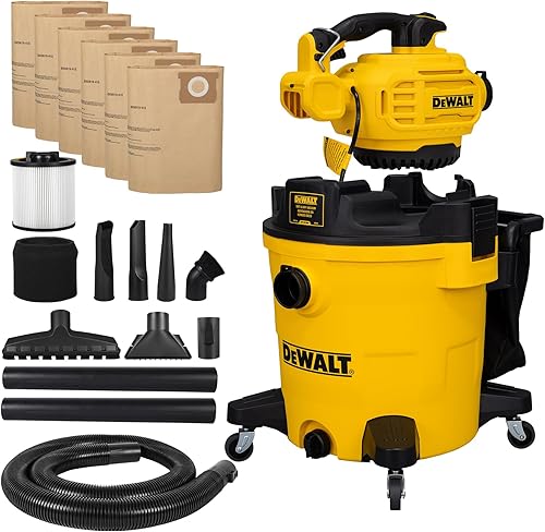 Miniatura 9 de DEWALT Aspiradora en seco y húmedo con soplador de hojas desmontable, aspiradora de 12 galones con bolsa para el hogar, garaje, automóvil, taller,