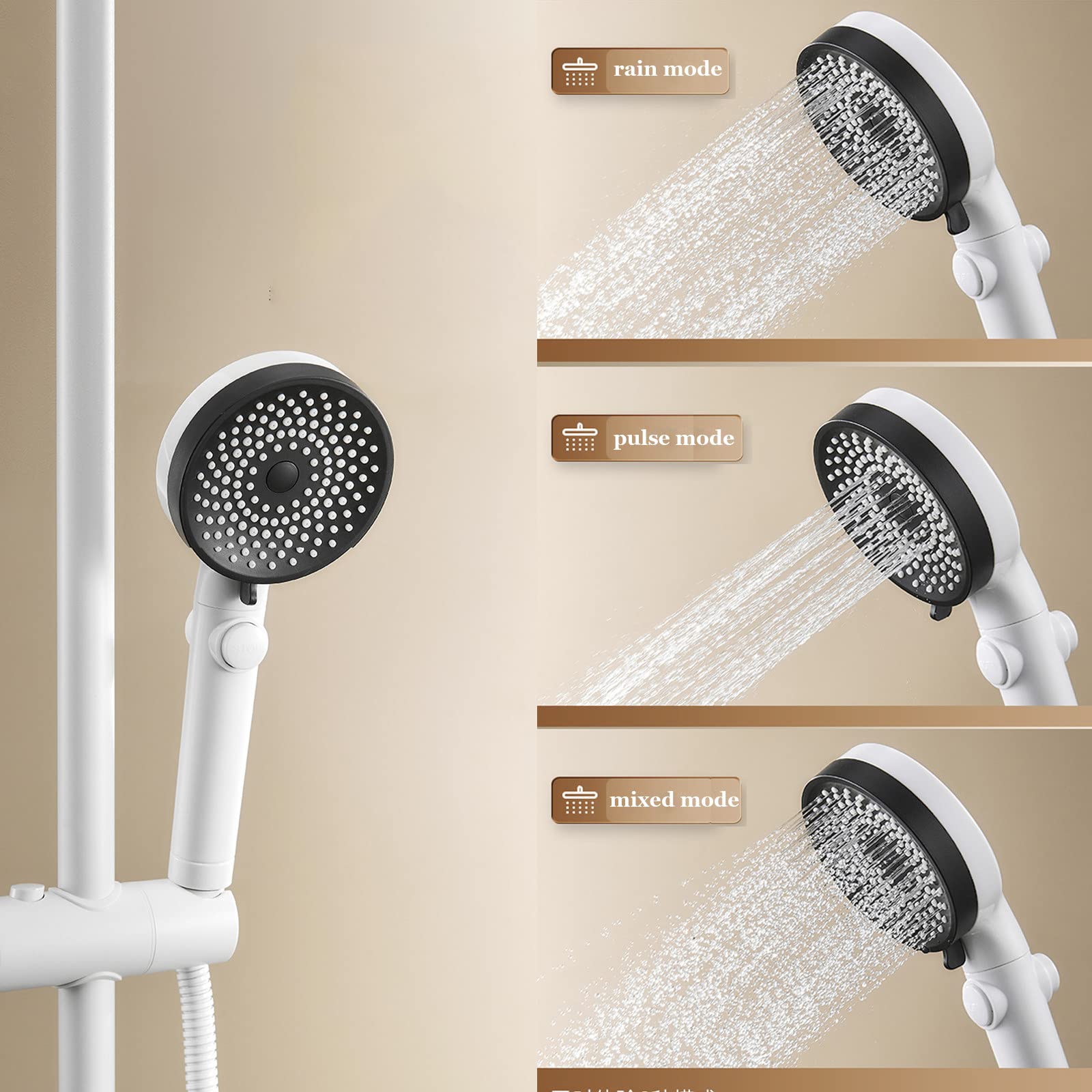 Sistema Doccia Bianco con Rubinetto a Parete, beccuccio per Vasca, Accessori per Il Bagno, soffione a Pioggia, doccetta a 3 modalità e doccetta per Bidet