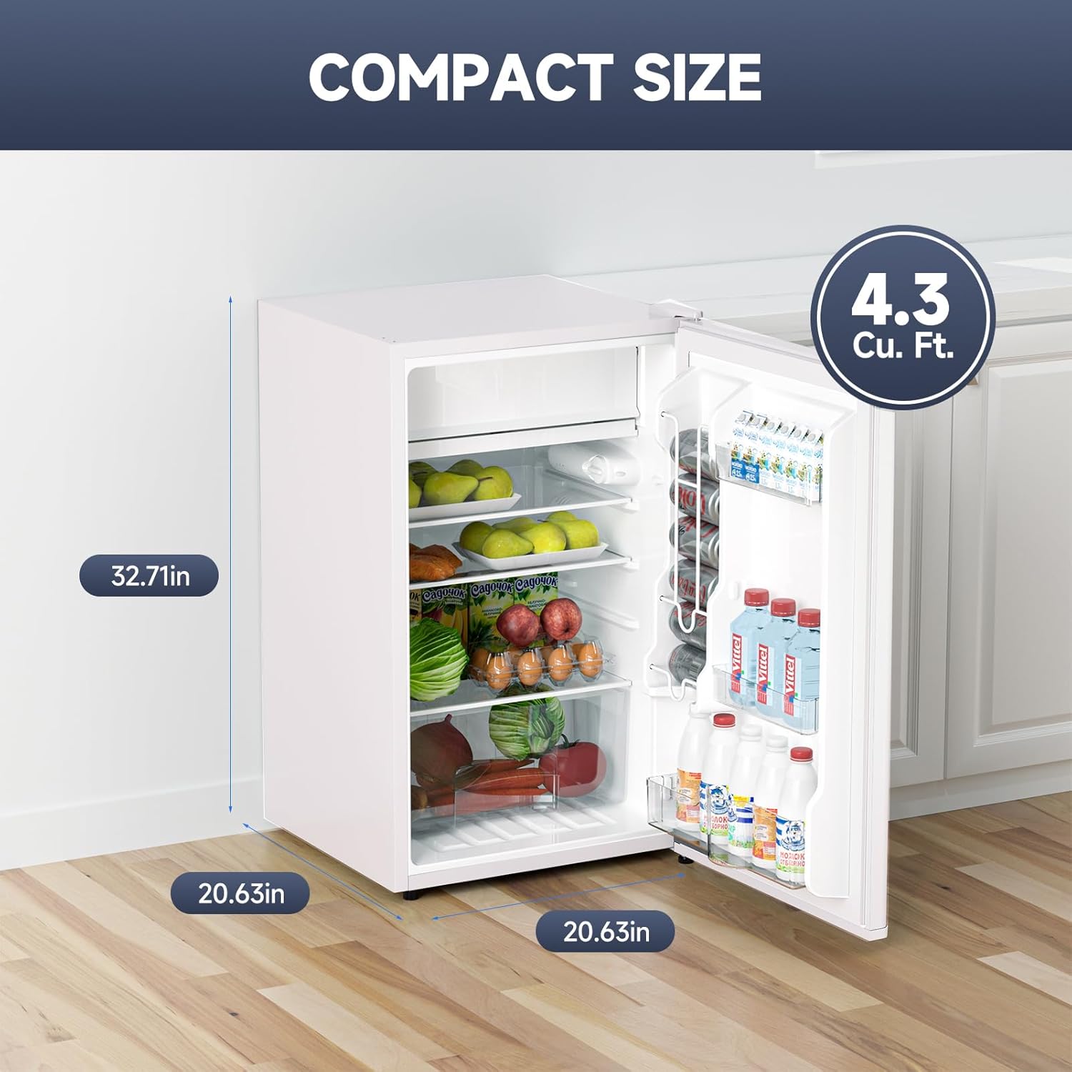 IDEALHOUSE Compact Refrigerator with Freezer, 4.3 Cu.ft - Single Door Mini Fridge Featuring Slide-Out Glass Shelves for Dorm, Office, Bedroom