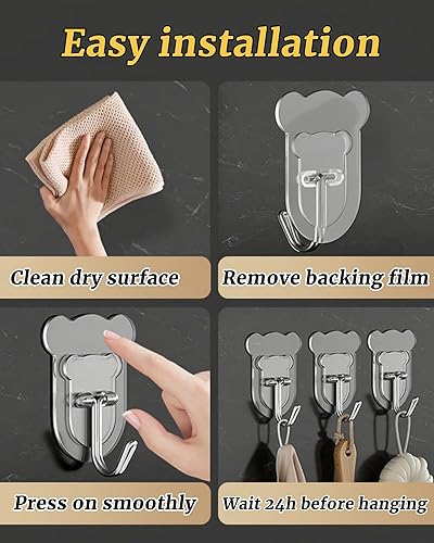 Miniatura 6 de 10 ganchos adhesivos resistentes de 10 libras máximo, ganchos de pared transparentes e impermeables para baño, ducha, cocina, oficina, sin daños,