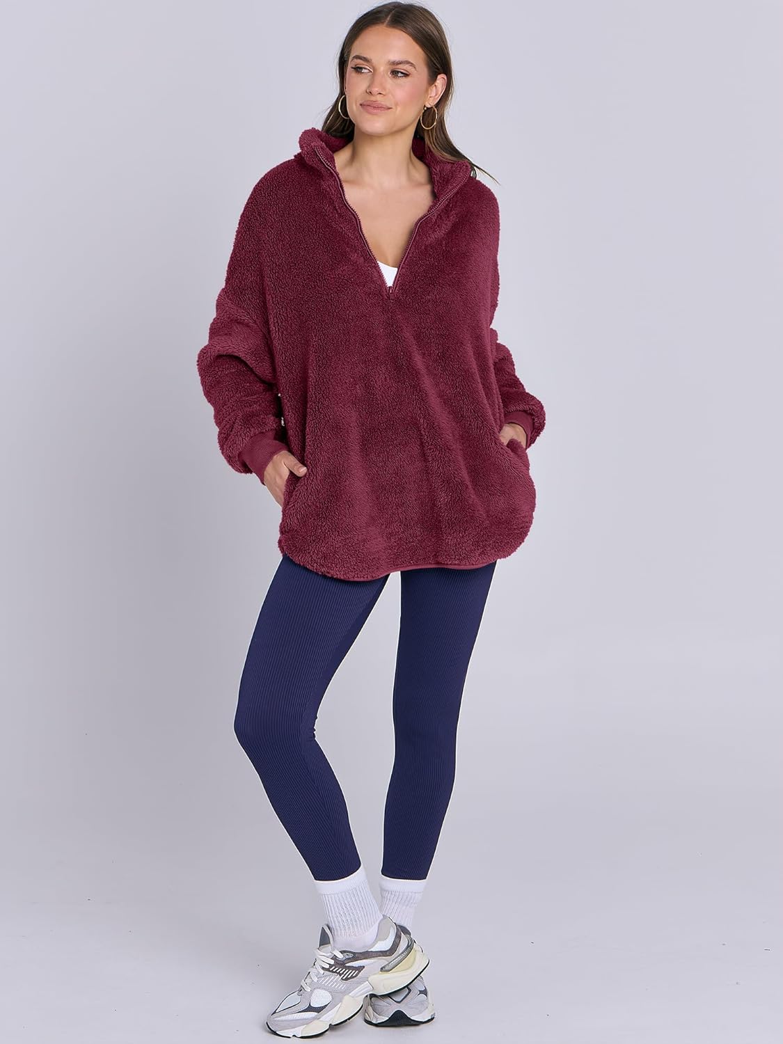 ANRABESS Women's Sweatshirt Sherpa Fuzzy Fleece Zip Up Hoodies Cozy Pullover Soft Sweaters Tops 2025 Fall Trendy Clothes - Image 3
