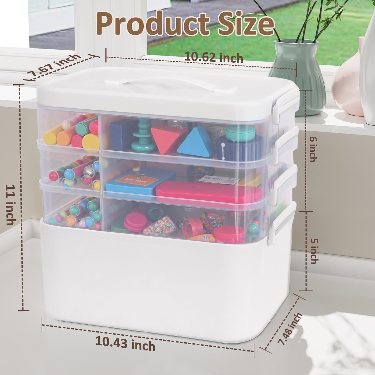 4-Layer Craft Organizers and Storage with Removable Trays, Craft Organizer with lids and Handle, Arts and Crafts Storage, Art Organizer, Crafts Organization, for crayons, Sewing, Tool, Playdoh,White - Image 2