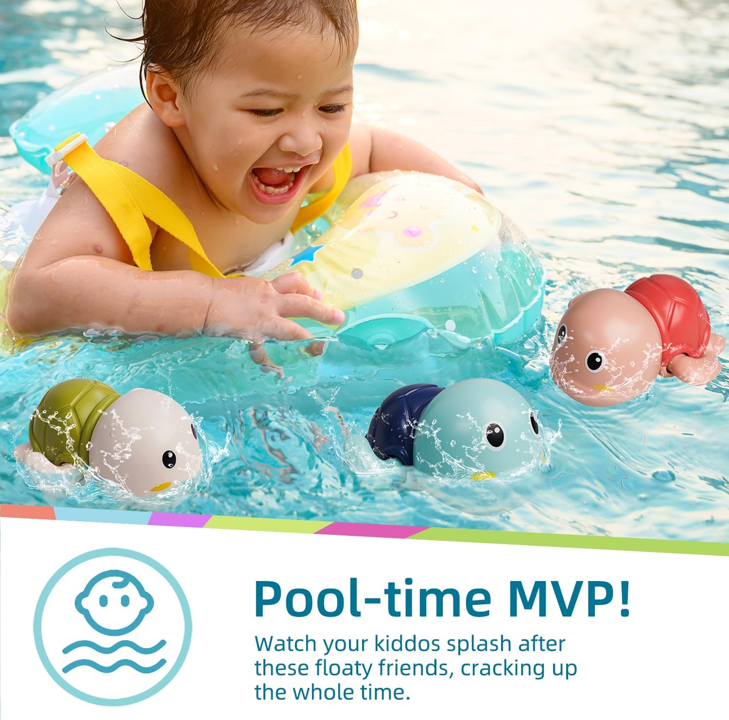 LiKee Bath Toys 3 Pack with 3 Colors | Cute Swimming Turtles Wind Up Toys for Baby Toddlers 1+ Year Old | Floating Bath & Pool Toys for Kids Age 1-3-5 | Baby Shower & Birthday Gift (Boys Girls) image 4 of 8 B09CCPMXLR