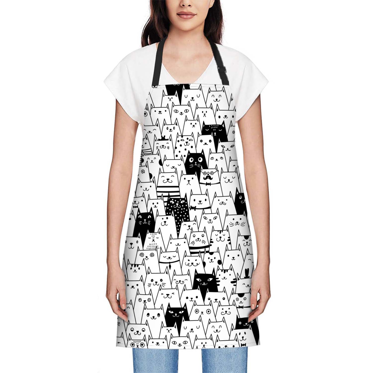 Smooffly Cute Cats Apron, Adjustable Bib Apron for Men Women 27x31 Inch, Cats Pattern, Unisex, Cotton, Machine Washable - Image 2
