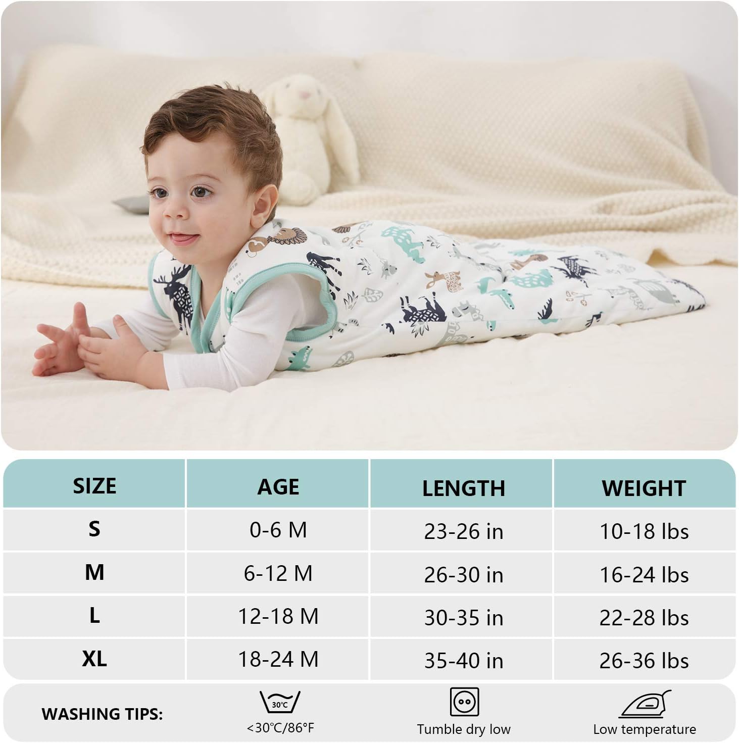 Mosebears Sleep Sack Baby Winter Wearable Blanket with 2-Way Zipper,2.5 TOG Cotton Sleep Sack Unisex (Deer, 18-24 Months) : Baby