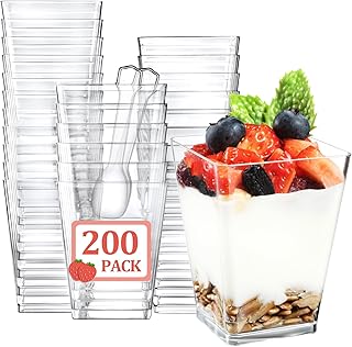 Eupako 200 Pack 5 OZ Plastic Mini Dessert Cups with Spoons - Clear Small...