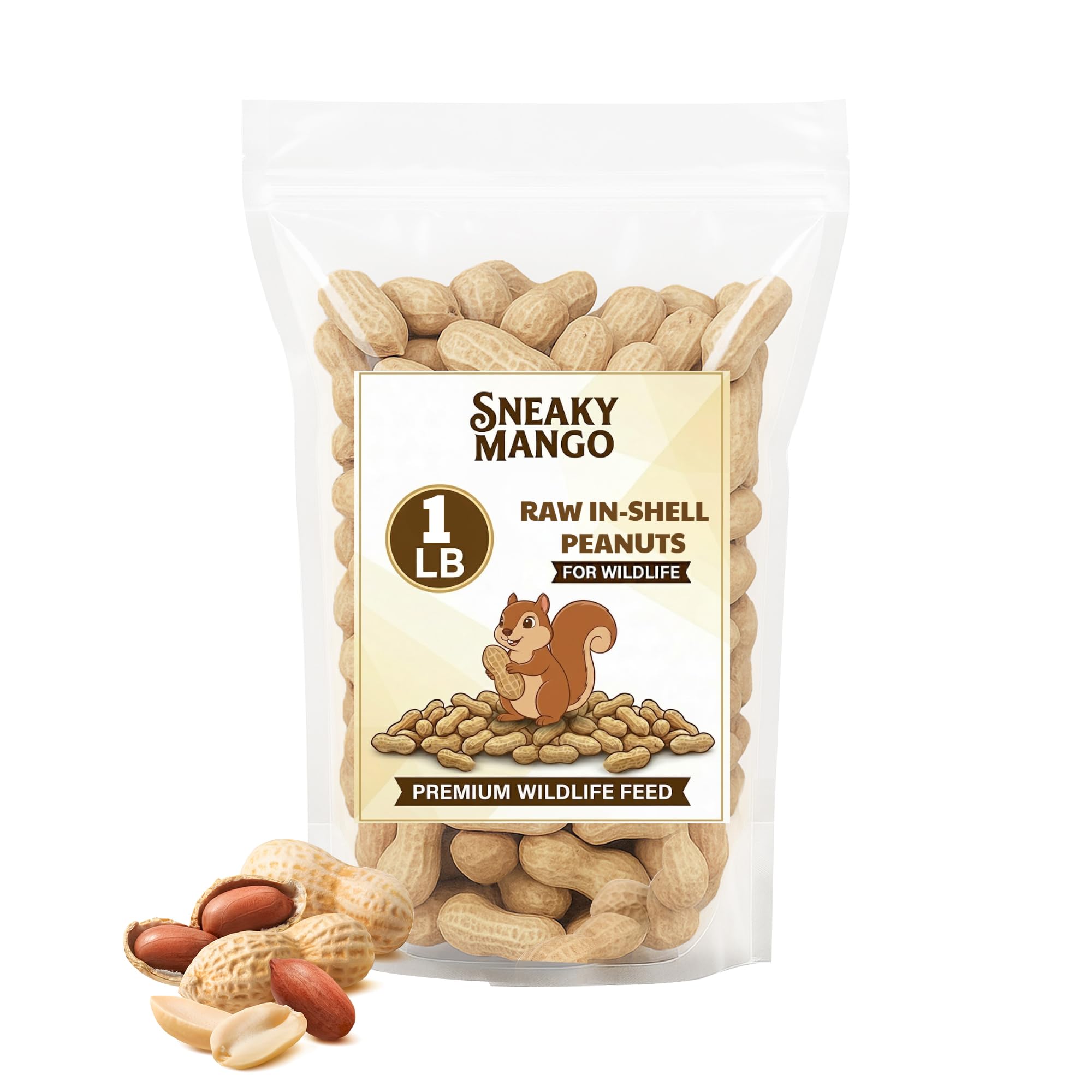 Sneaky Mango Raw Peanuts in Shell - 1 Pound – All-Natural Food for Squirrels, Deer, Birds, and Other Wildlife Animals – Grown in the USA for Healthy Nutrition