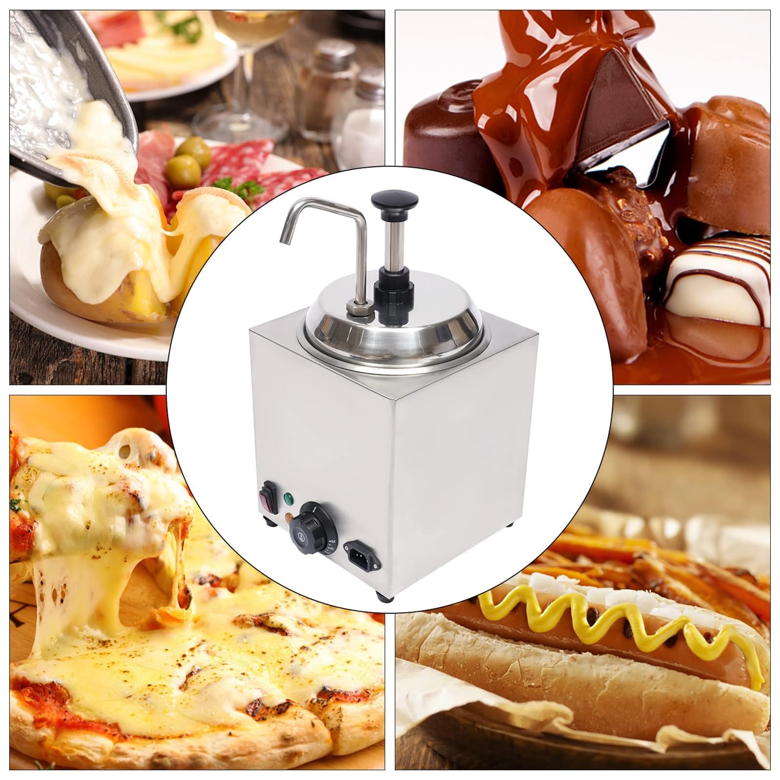 Calentador de salsa de chocolate caliente comercial, dispensador de queso for nachos, calentador de caramelo con salsa de chocolate caliente de un solo cabezal de 800 W, dispensador de queso caliente