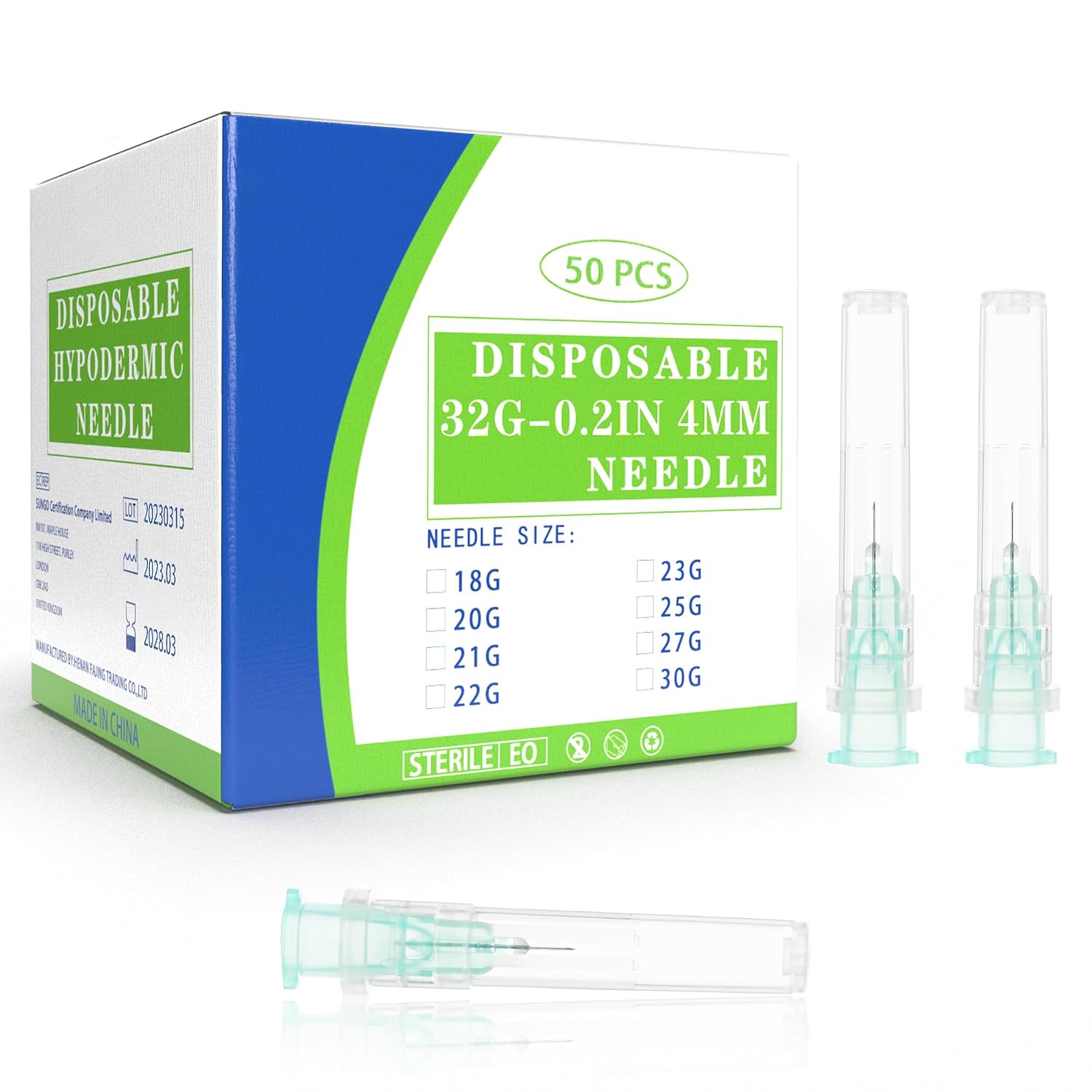 23 Gauge 1 Inch Disposable Needles with Caps - Luer Lock Lab Dispensing Accessories Individually Wrapped, Box of 50