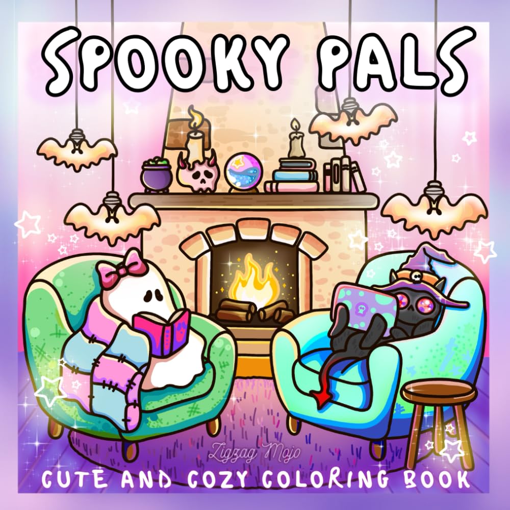Spooky Pals: Cute and Cozy Coloring Book for Adults and Teens with Comfy Halloween Season Moments, Adorable Creatures, Fun Creepy Adventures, and Haunted Scenes For Relaxation