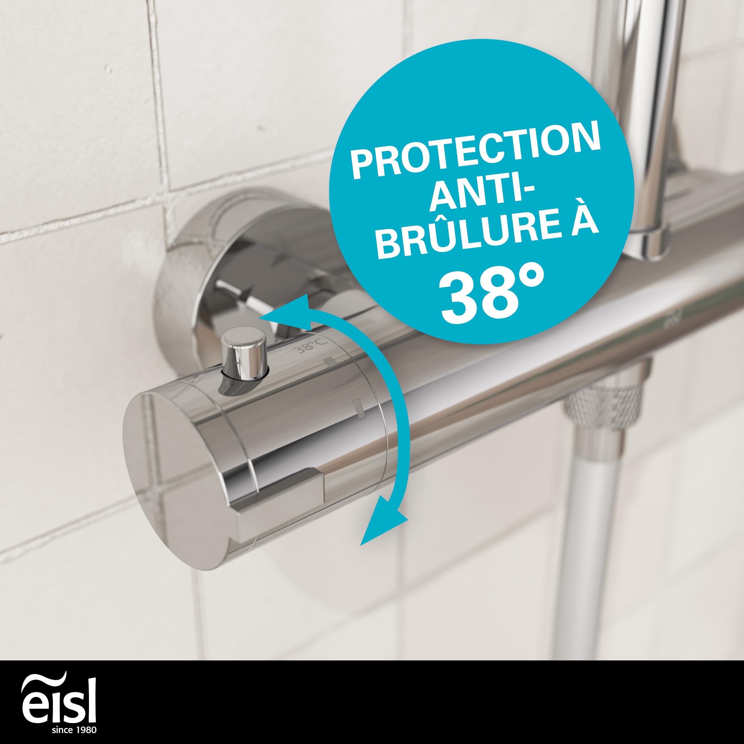 EISL ShowerStar Mitigeur Douche Thermostatique 2 en 1, Effet Pluie 20x20 cm