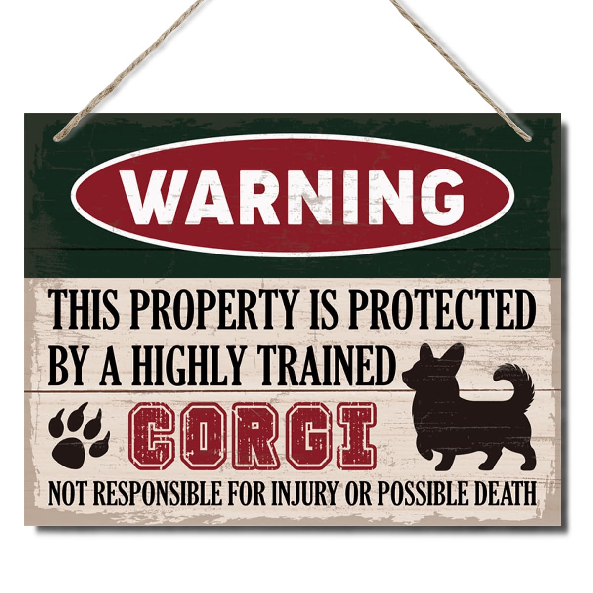 Corgi Decor, Vintage Corgi Wooden Sign, Corgi Wall Art, Funny Wood Sign, Farmhouse Home Decor, Home Office Decor, Warning This Property is Protected