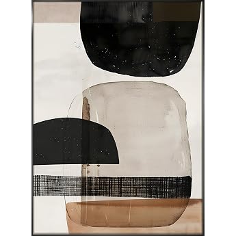 STYLER Layered Picture 50 x 70 cm Ready to Hang with Elegant Frame - Abstract Artwork in Beige Black Brown - Modern Minimalist Decorative High Quality