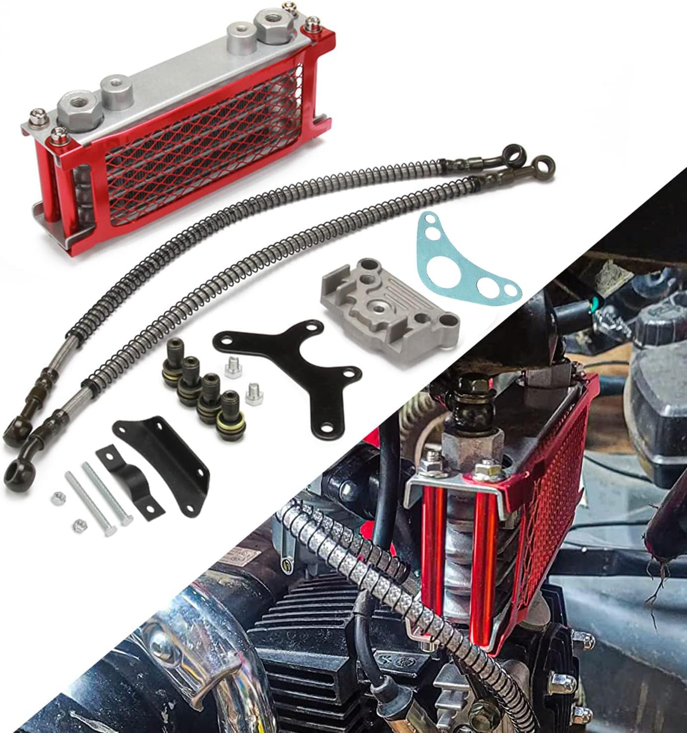 Motorcycle Oil Cooler Cooling Radiator Engine Kit Universal for CRF XR KLX 50 70 90 110 125 140cc SSR Taotao Coolster Kayo Apollo Dirt Pit Bike ATV Red