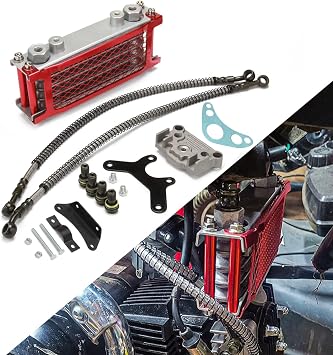 Motorcycle Oil Cooler, Motorbike Engine Cooling Radiator Kit Aluminum for 110cc 125cc 140cc Pit Dirt Bike Mini Bike ATV Monkey Chinese Made Loncin Zongshen - Red