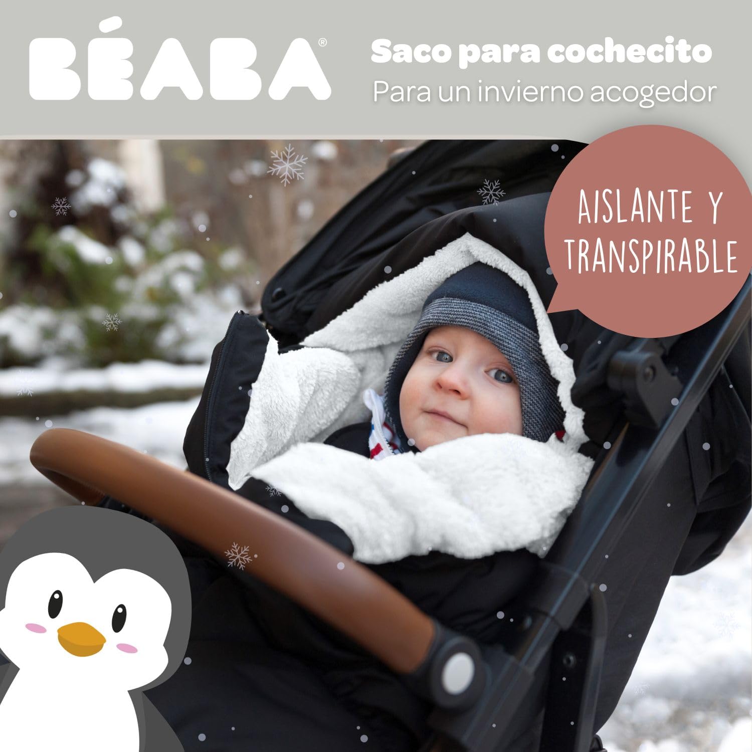 BÉABA, Saco para cochecito de bebé, 100% impermeable, cortaviento, doble forro polar ultra cálido, TOG 6, paso de arnés de 3 y 5 puntos, capucha que cubre, cierre de cremallera, 6-24 meses, negro