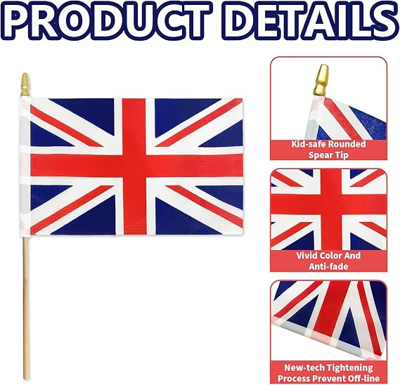20 Pcs British Flag, UK Flag Mini Flags on Sticks 5x8 Inch Handheld Flags