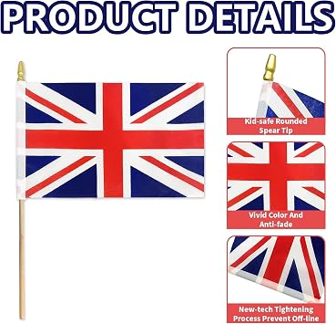 20 Pcs British Flag, UK Flag Mini Flags on Sticks 5x8 Inch Handheld Flags